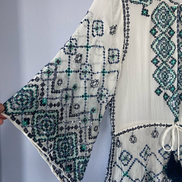 Calypso St. Barth Velsia Silk Beaded Sheer Tunic Top Swimsuit Coverup Size Small - Picture 4 of 10